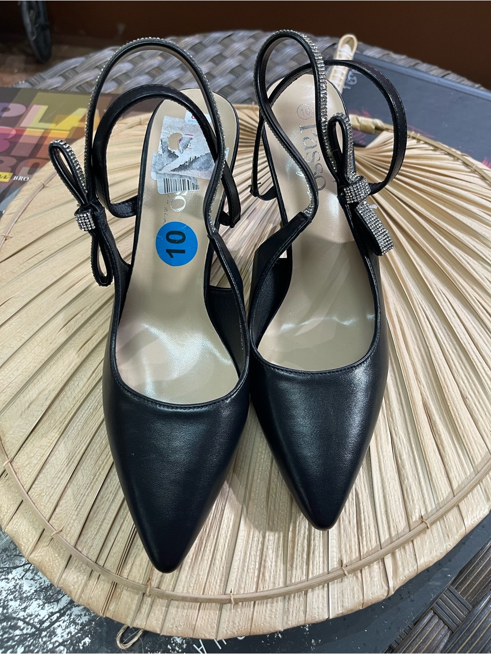 & Other Stories Black Pointed Slingback Heels with Crystal Bow